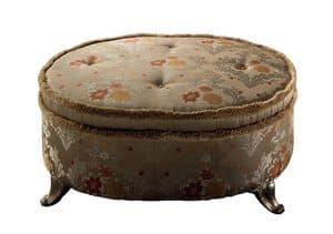 Sinfonia Pouf Palace, Oval upholstered ottoman with metal feet, luxury classic