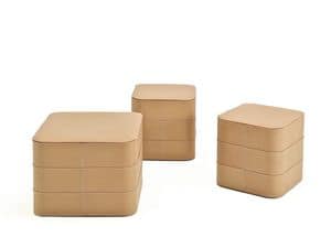 Turbante, Pouf on wheels, leather upholstery, magazines and bottles compartment door