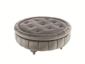 First Lady round pouf, Round pouf with button-tufted upholstery
