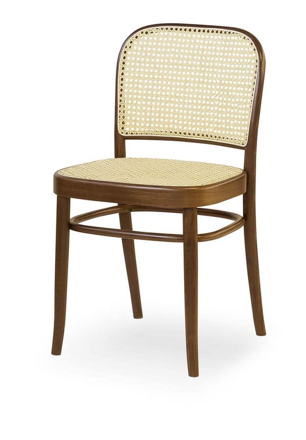 06, Wooden chair with seat and backrest in cane