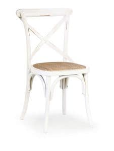 Ciao Imb Antique white, Chair in curved wood, straw woven seat