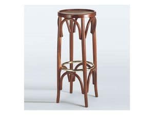 131, Round stool, in curved wood, with metal footrest