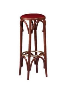 V06, Barstool in curved wood, round upholstered seat