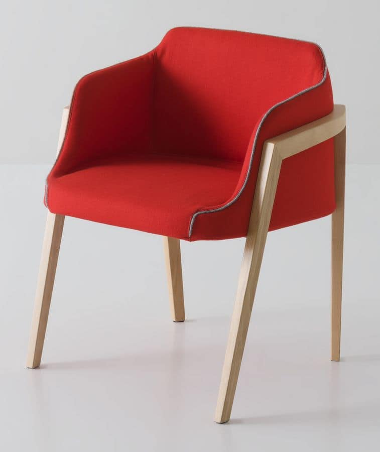 Chevalet BL, Design upholstered armchair with beech wood legs