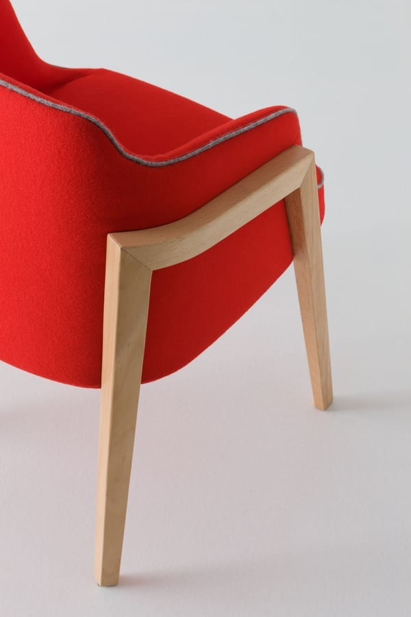 Chevalet BL, Design upholstered armchair with beech wood legs
