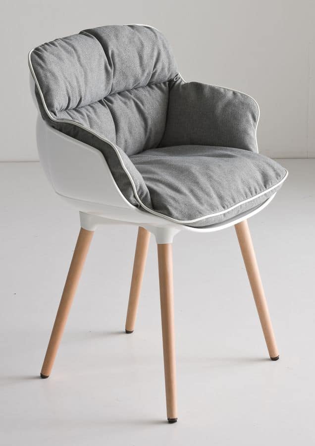 Choppy BL, Design armchair with 4 legs in beech, polymer shell