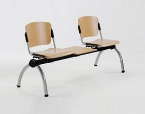 Cortina movable bench with table, Metal bench with plywood seats for waiting rooms