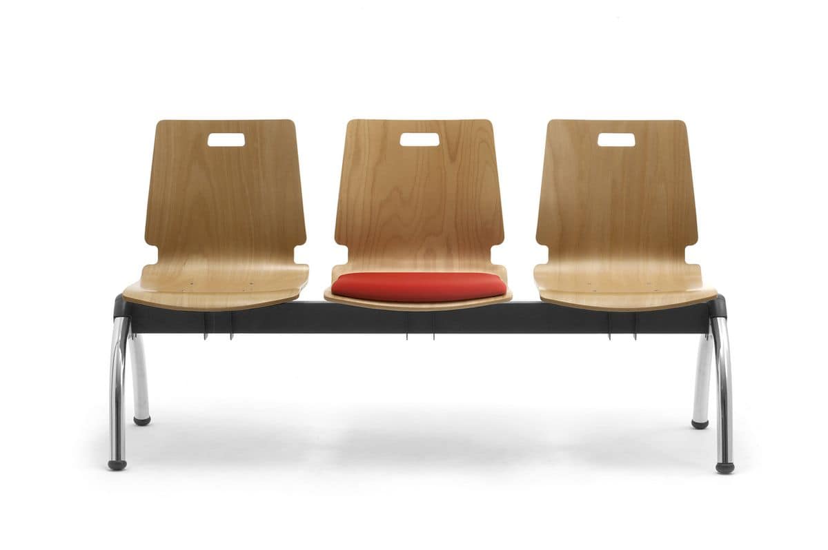 Cristallo bench with table, Bench with plywood seats, for waiting rooms