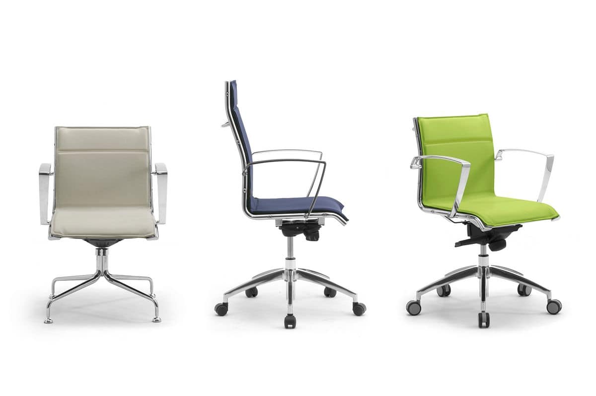 Origami LX, Padded chair for office with chromed armrests