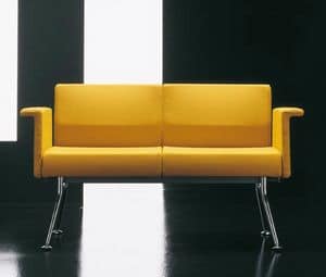 Ypsilon 2p, Simple sofa with chromed metal base, for contract use