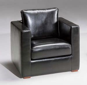 Creon, Square armchair in black leather, classic style