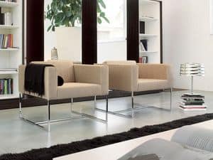 Square armchair, Modern armchair with square tubular, for contract use