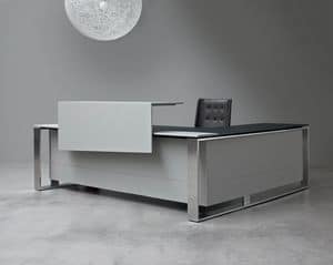 Altagamma reception, Reception with aluminum legs, top available in glass, wood and leather
