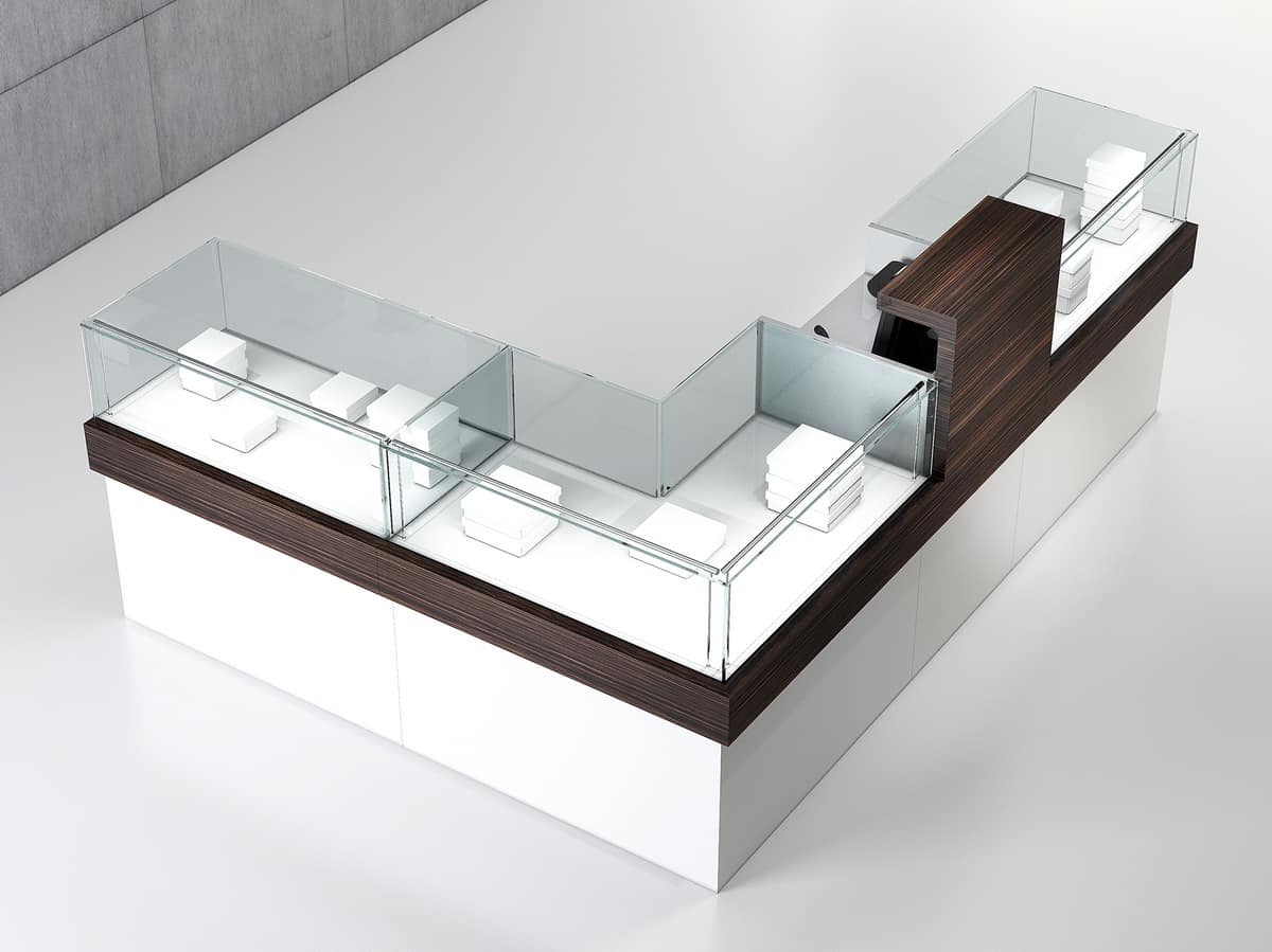 l-shaped counter, for clothing and jewelery store | idfdesign