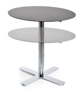 Incrocio H47:71 R, Round table with chromed metal frame, laminate top, table with variable height