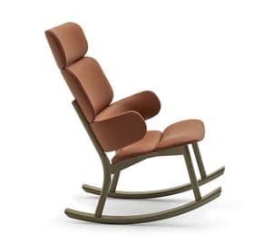Bands rocking bergere, Rocking chair in beech and leather with high backrest