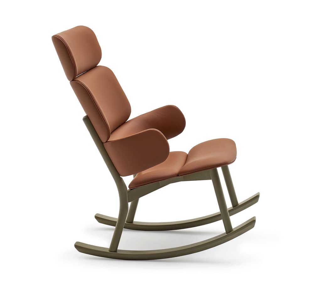 Rocking Chair In Beech And Leather With High Backrest Idfdesign