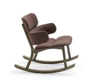 Bands rocking lounge armchair, Rocking chair made of solid beech wood and eco-leather