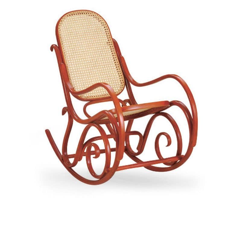 Dondolo, Rocking chair made of wood, seat and backrest made of cane