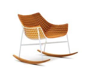 Summer set rocking chair, Padded rocking chair in steel and teak, for outside