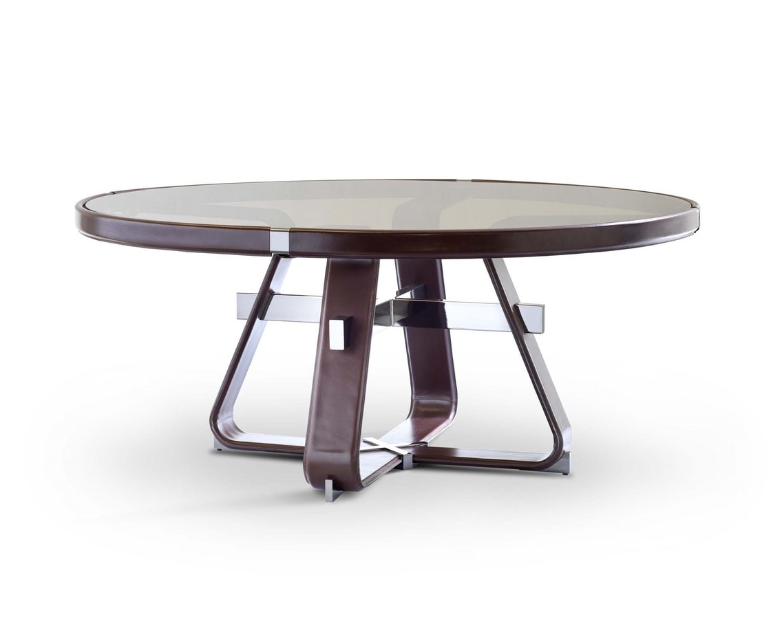 Antimo rounded, Round table covered in leather