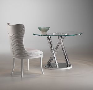 Art. TV 03076, Table with round glass top, marble base