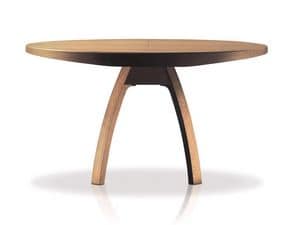 Bramante, Extendible wooden table, round top, for dining rooms