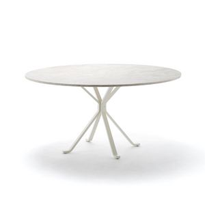 Crab round, Table with round top in polished travertine