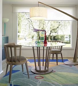 Eclipse table, Contemporary table, with round glass top