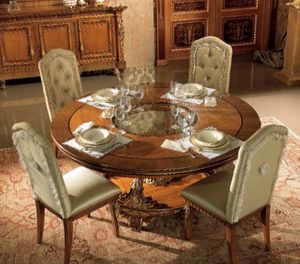 Esimia table, Round dining table, with handcrafted carvings
