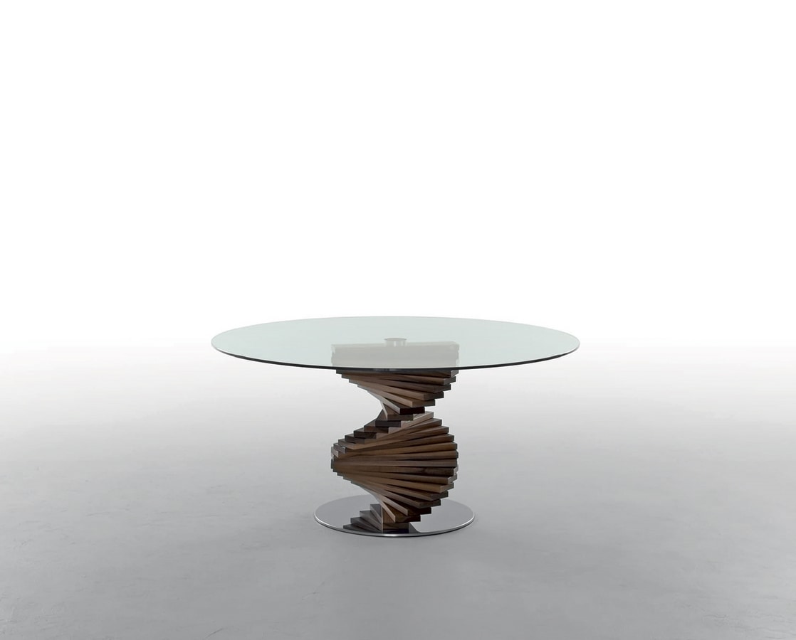 FIRENZE, Fixed table with solid wood frame 
and base in polished steel