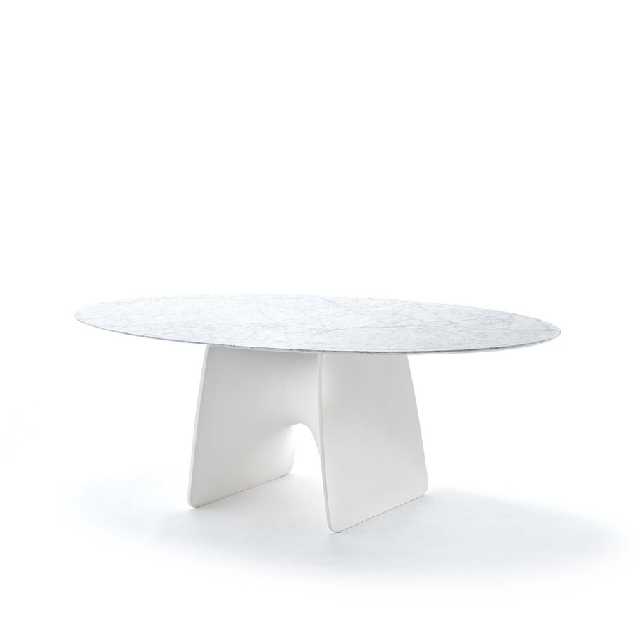 Lux, Table with natural stone top, with soft shapes