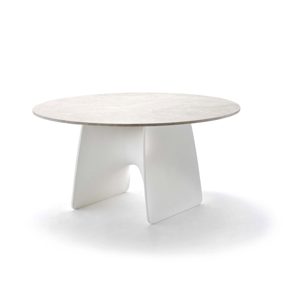 Lux, Table with natural stone top, with soft shapes