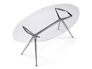Metropolis 100x180cm, Design metal table with glass oval top