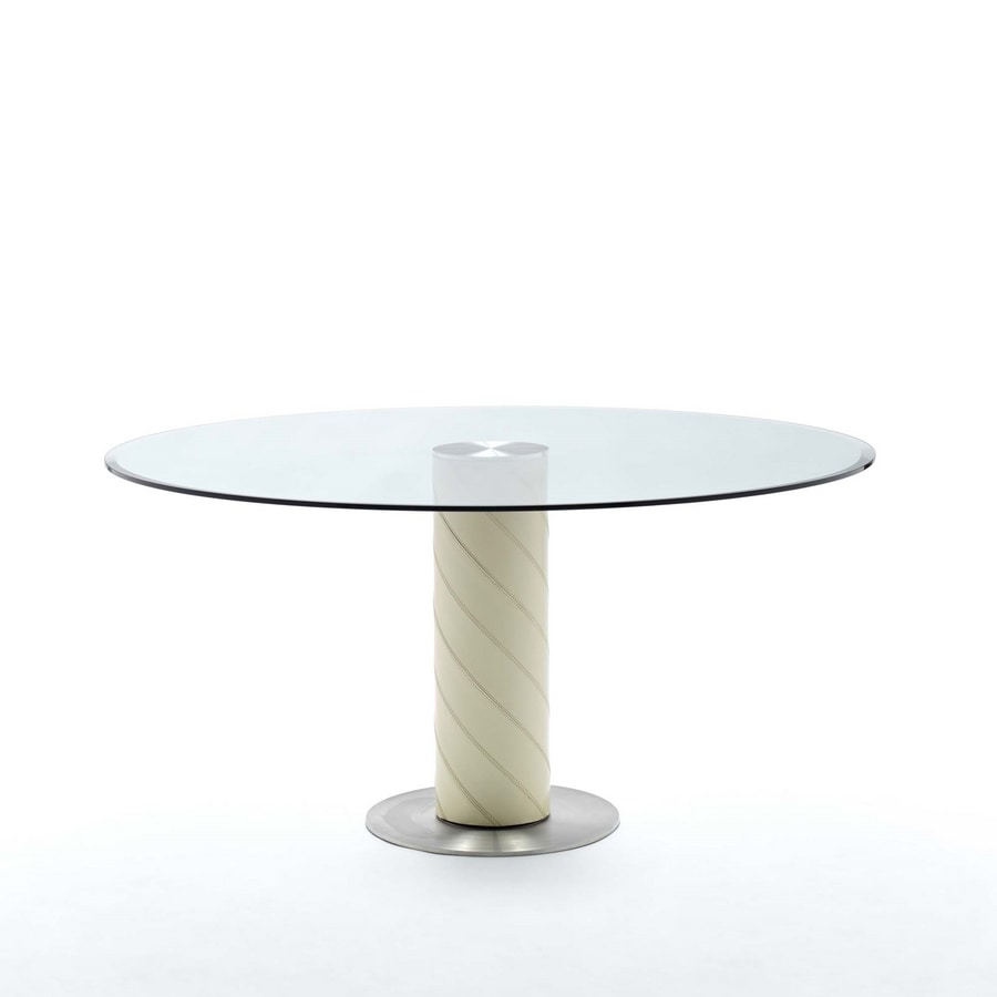 Rolling, Tables with leather base, round glass top