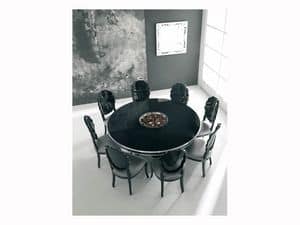 SENSUAL, Shiny black lacquered table, with silver leaf details