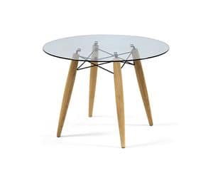 Souvenir round, Round table in wood, glass top, for Dining Room