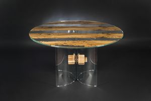 Venezia round, Round table in glass and briccola wood