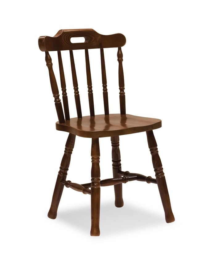 S/149 Country Chair, Rustic chair in pine, with vertical slats, for taverns
