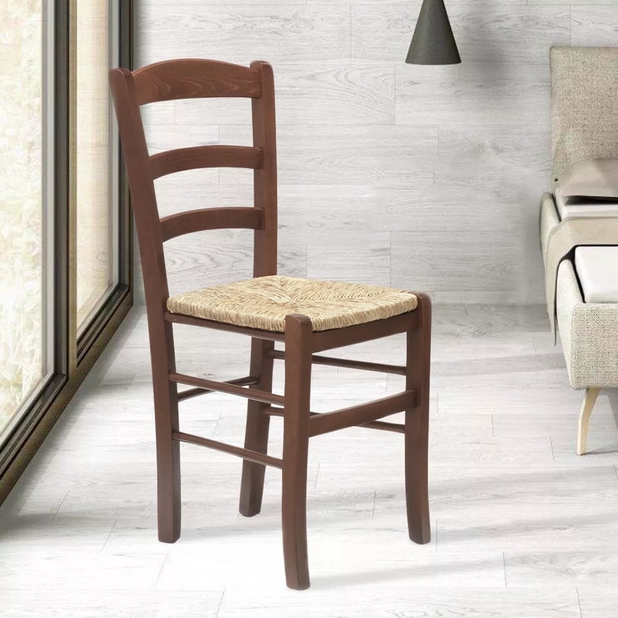 Vintage Wooden Dining Chair with Straw Seat for Kitchen Dining Room Paesana SP001, Rustic chair, straw seat
