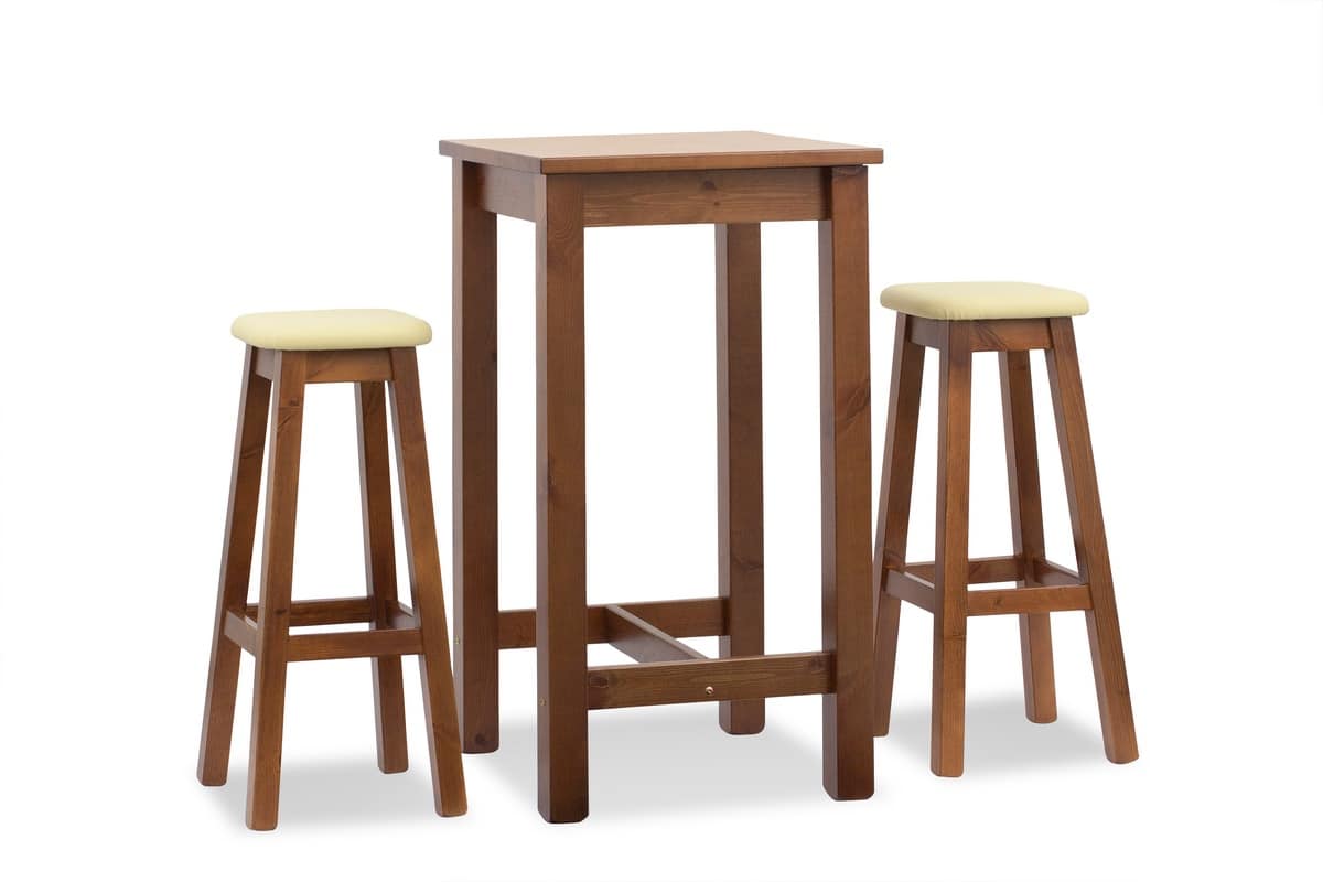H/309 A High Square Stool, High stool in a rustic style, for taverns and bars