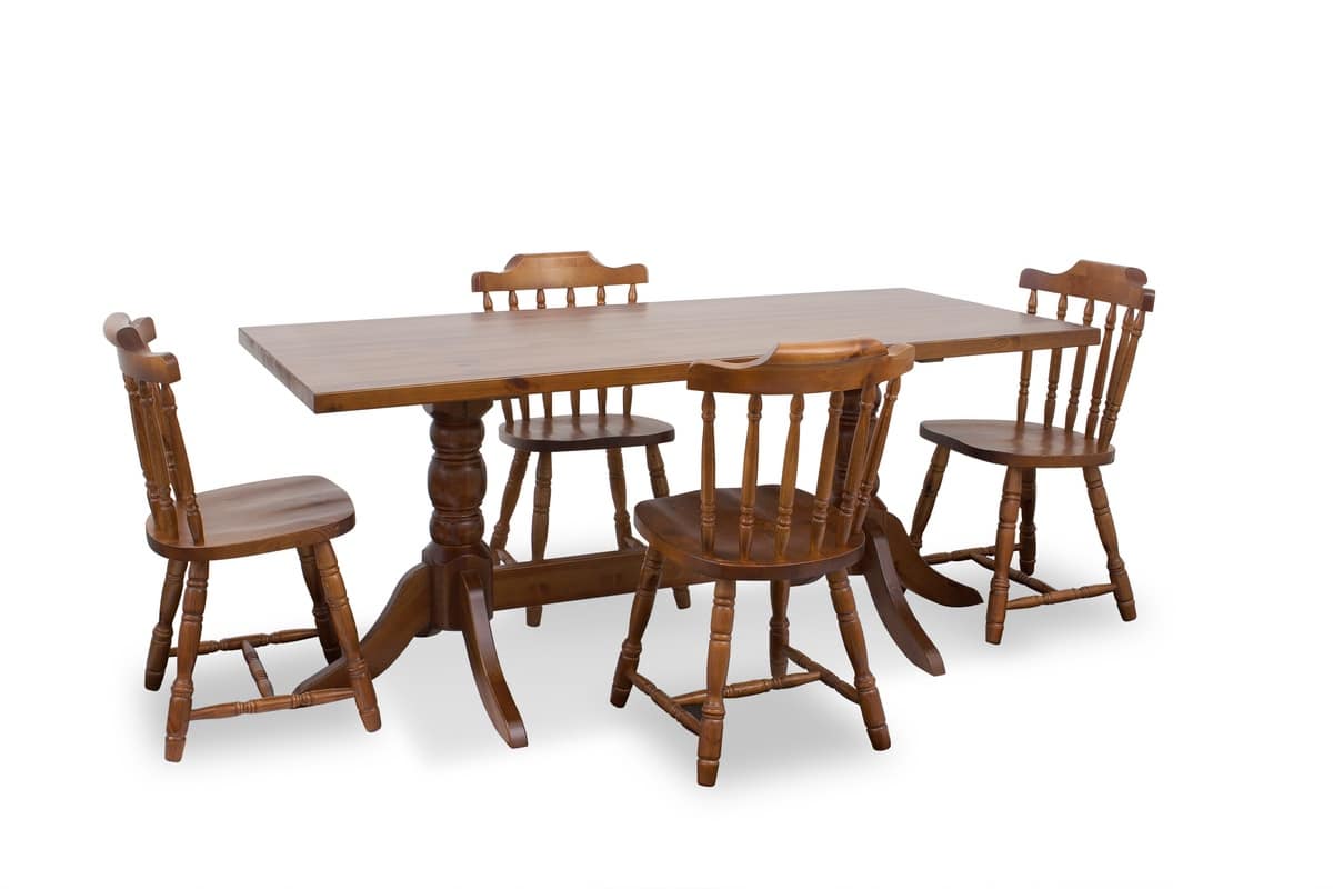 T/420double, Pine table with 2 turned columns, for dining rooms