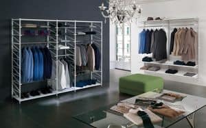 Socrate clothes shop, Shelving systems for shops, various finishes and accesories