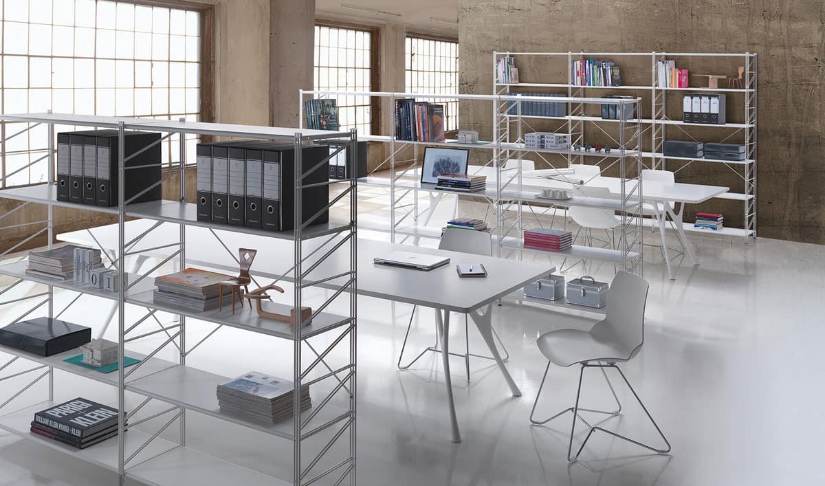 Socrate office, Modular shelving for libraries and shops