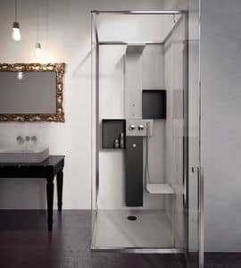 OSMOS STEAM, Hammam shower with panel in painted stainless steel, with pivoting door