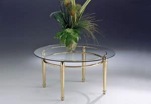 CARTESIO 262, Low table with linear structure in brass and glass