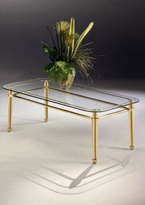 CARTESIO 266, Brass coffee table, with rectangular glass top