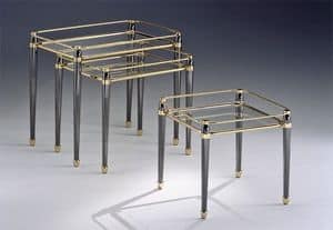 CARTESIO 274, Set brass tables, gold leaf finishes, for living room