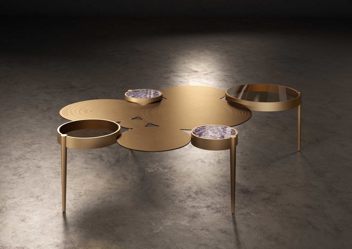 Il sambuco, Coffee table in brass, inspired by water lilies