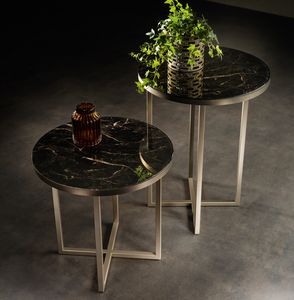 LUCE DARK side table, Side tables with round marble top